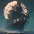 Haunting Moonlit Ghost Ship Royalty Free Stock Photo