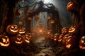 Haunting Pumpkin forest halloween ghost. Generate Ai