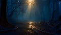 The dark forest becomes a labyrinth studded with distorted trees and cobwebs, creating a sense of lostness and danger
