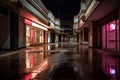 Haunting Stillness Engulfs Abandoned Night-Lit Shopping Mall Royalty Free Stock Photo