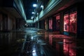 Haunting Stillness Engulfs Abandoned Night-Lit Shopping Mall Royalty Free Stock Photo