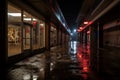 Haunting Stillness Engulfs Abandoned Night-Lit Shopping Mall Royalty Free Stock Photo