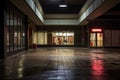 Haunting Stillness Engulfs Abandoned Night-Lit Shopping Mall Royalty Free Stock Photo