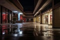 Haunting Stillness Engulfs Abandoned Night-Lit Shopping Mall Royalty Free Stock Photo