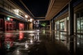 Haunting Stillness Engulfs Abandoned Night-Lit Shopping Mall Royalty Free Stock Photo