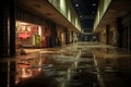 Haunting Stillness Engulfs Abandoned Night-Lit Shopping Mall Royalty Free Stock Photo