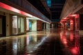 Haunting Stillness Engulfs Abandoned Night-Lit Shopping Mall Royalty Free Stock Photo