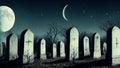 Halloween night moon composition with glowing pumpkins vintage castle and bats flying over cemetery flat Royalty Free Stock Photo