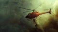 Hauntingly Beautiful Helicopter Illustration in Red Mountain Sky