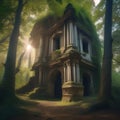 A hauntingly beautiful ruin overtaken by nature, with trees growing through its ancient walls2