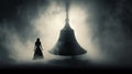 Silhouetted Woman Walking Through Cloud: Surrealistic Fantastical Image