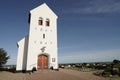 Haurvig Kirke on sunny day with blue sky, Jutland, Denmark