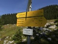 Sign post Hausbachfall via ferrata in Reit im Winkl, Bavaria, Germany
