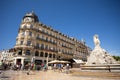Haussmannian building and Three Graces fountain on Place de la Comedie, Montpellier