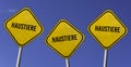 Haustiere - three yellow signs with blue sky background