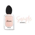 Haute Couture Watercolor Art Card. Beige black Perfume bottle in vector. Trendy woman glamour pastel print. Fashion