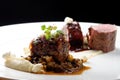 Haute cuisine, grilled veal fillet steak,veal tail with a sauce of port, morels, lentils