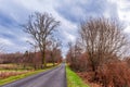 Deserted road in the middle of winter in Limousin in Haute Vienne