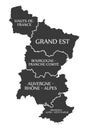 Hauts-de-France - Grand Est - Bourgogne - Auvergne - Provence Map Royalty Free Stock Photo