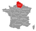 Hauts de France red highlighted in map of France Royalty Free Stock Photo