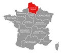Hauts de France red highlighted in map of France Royalty Free Stock Photo