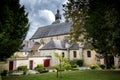 Hautvillers, France - August 9, 2017: Interior of the Saint-Pierre Abbey of Hautvillers with the grave of Dom Perignon in the Cham