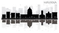 Havana City skyline black and white silhouette with reflections. Royalty Free Stock Photo