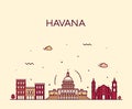 Havana city skyline, Cuba vector linear style city