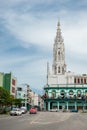 HAVANA, CUBA - OCTOBER 22, 2017: Havana Cityscape with Local Architecture and People. Cuba. Iglesia Del Sagrado Corazon de Jesus C Royalty Free Stock Photo