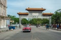 HAVANA, CUBA - OCTOBER 22, 2017: Havana Cityscape with Local Vehicles, Architecture and People. Cuba. China Gate