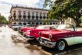 American classic cars parked on the streets of Old Havana, Cuba Royalty Free Stock Photo