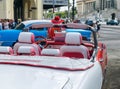 HAVANA, CUBA - APRIL 5, 2017: American white classic car parked along the road in Havana Cuba City. Interior detail Royalty Free Stock Photo