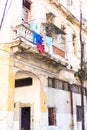 HAVANA, CUBA - APRIL 15, 2017: Authentic view of old abandoned house in Havana Royalty Free Stock Photo