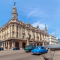 HAVANA, CUBA - APRIL 1, 2012: Many vintage cars in front of Gre Royalty Free Stock Photo