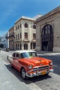 HAVANA, CUBA - APRIL 1, 2012: Orange Chevrolet vintage car Royalty Free Stock Photo