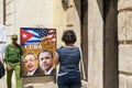 HAVANA, CUBA - APRIL 8, 2016: Poster on city street shows US Pre