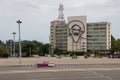 Havana, Cuba - April 13, 2017: Revolution square in the center of Havana with featuring an iron mural of Camilo Cienfuegos` face