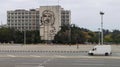 Havana, Cuba - April 13, 2017: Revolution square in the center of Havana with featuring an iron mural of Che Guevara`s face on