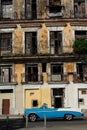 Havana, Cuba - August 27 2018: A classic car is driving along Carlos Manuel CÃÂ©spedes avenue in Old Havana.