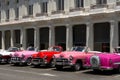 Havana, Cuba - August 26 2018: Next to the Manzana Kempiski hotel in Old Havana there are many classic cars of different brands an Royalty Free Stock Photo