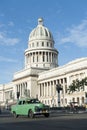 Havana Cuba Capitolio Building with Vintage Car Royalty Free Stock Photo