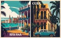 Havana, Cuba, Caribbean Travel Destination Posters