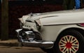Clouse up photo of white classic American car