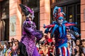 Havana / Cuba - 04.16.2015: Colorful stilt walkers dancing during the International Festival of Dance in Urban Landscapes