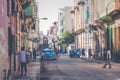 HAVANA, CUBA - DECEMBER 10, 2019: Vintage colored classic american cars in Old Havana, Cuba Royalty Free Stock Photo