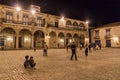 HAVANA, CUBA - FEB 20, 2016: Evening view of old colonial buildings on Plaza de la Catedral square in Havana Viej Royalty Free Stock Photo