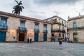 HAVANA, CUBA - FEB 20, 2016: Old colonial buildings on Plaza de la Catedral square in Habana Vieja Royalty Free Stock Photo