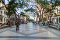 HAVANA, CUBA - FEB 21, 2016: View of a pedestrian zone of Paseo de Marti Prado avenue in Havana