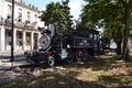 old vintage and retro small and narrow gauge railway steam engines on display in a public park in Havana