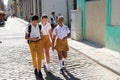 Havana, Cuba - 30/03/2018: school students return from class